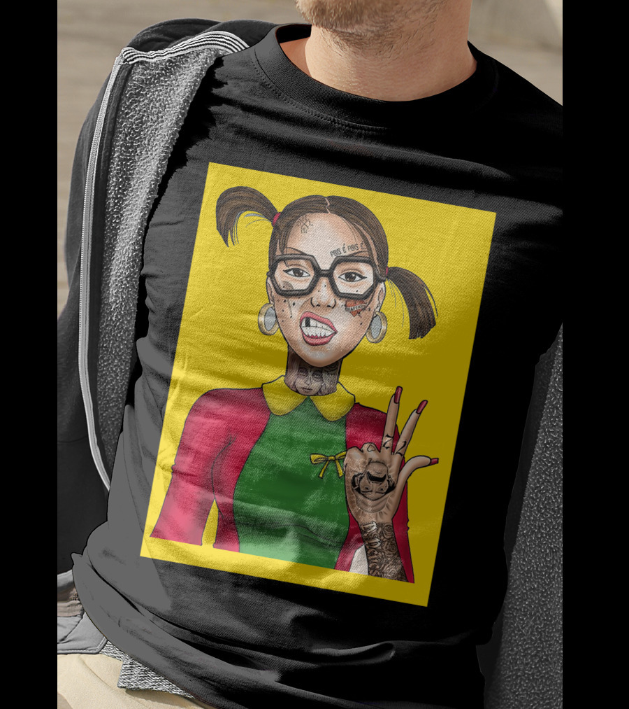La Chilindrina La Toxica Tattoo Style Illustration Yellow Background T-Shirt