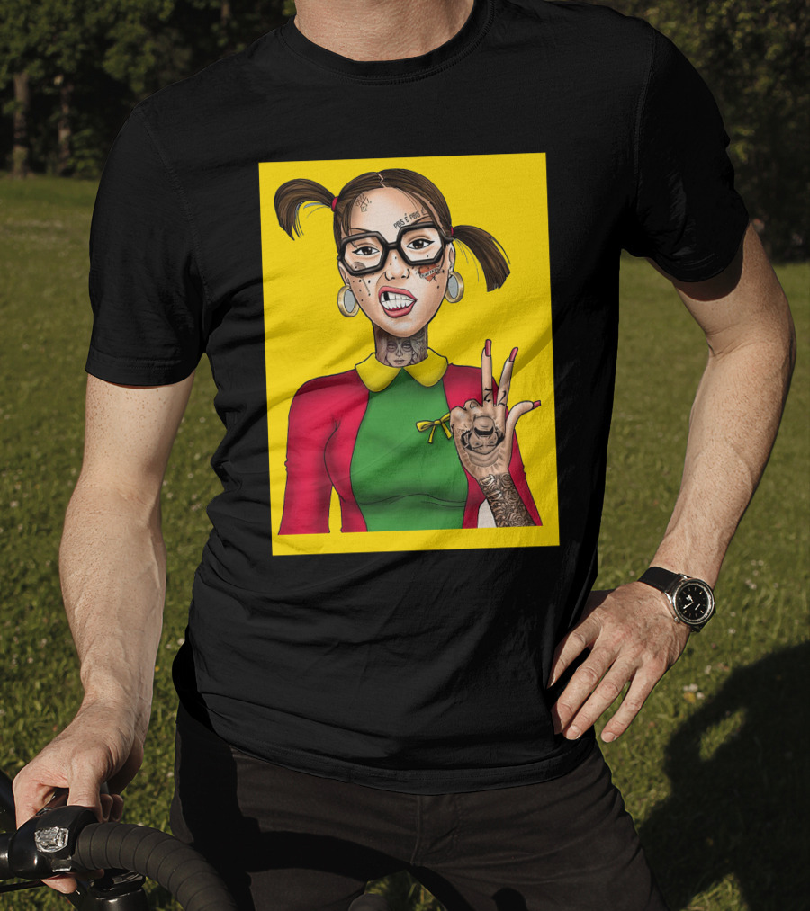 La Chilindrina La Toxica Tattoo Style Illustration Yellow Background T-Shirt