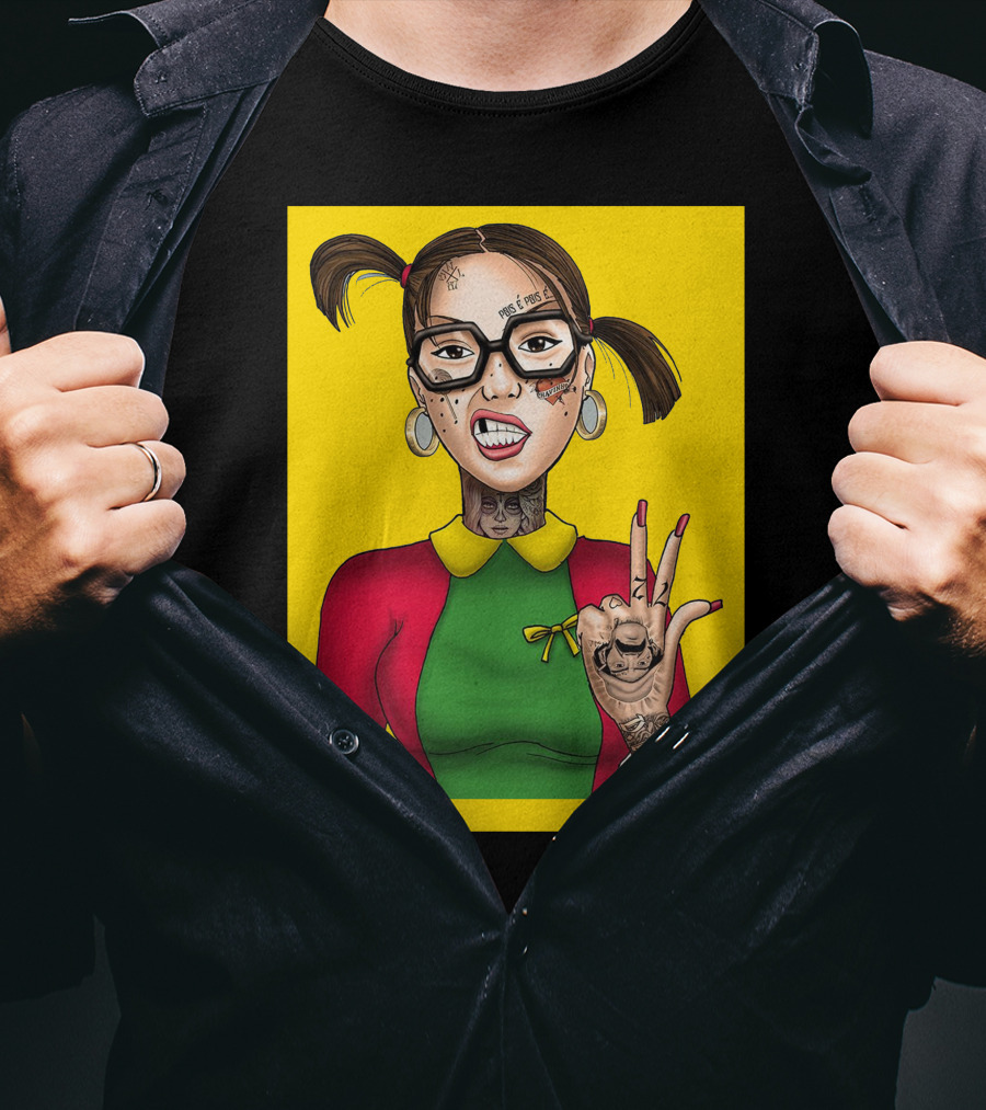 La Chilindrina La Toxica Tattoo Style Illustration Yellow Background T-Shirt