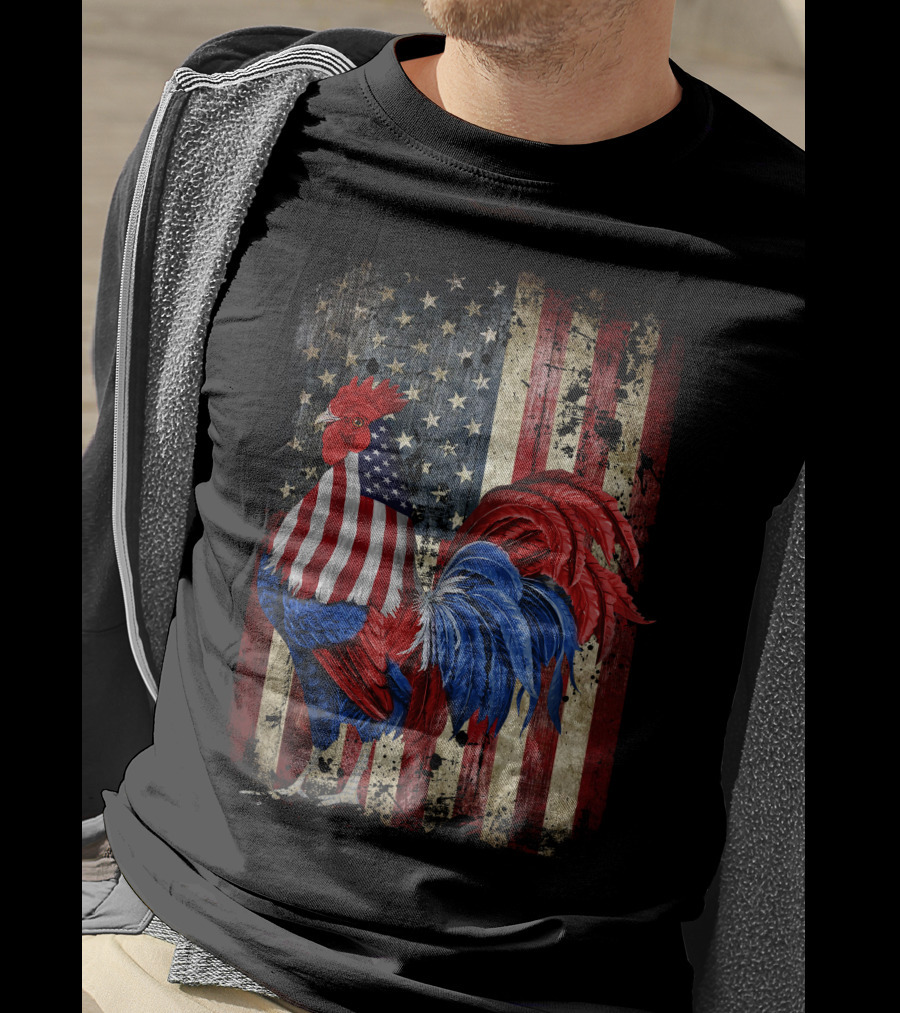 Dad Chicken Happy Independence Day American Flag Rooster T-Shirt