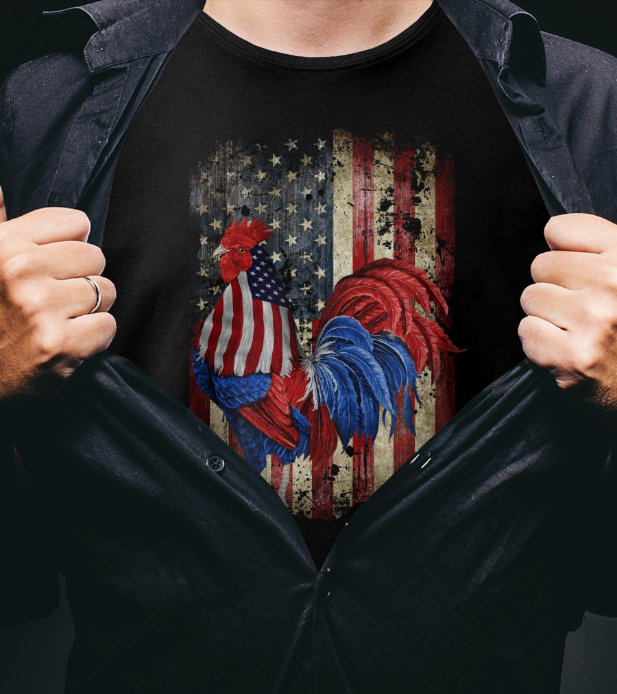 Dad Chicken Happy Independence Day American Flag Rooster T-Shirt
