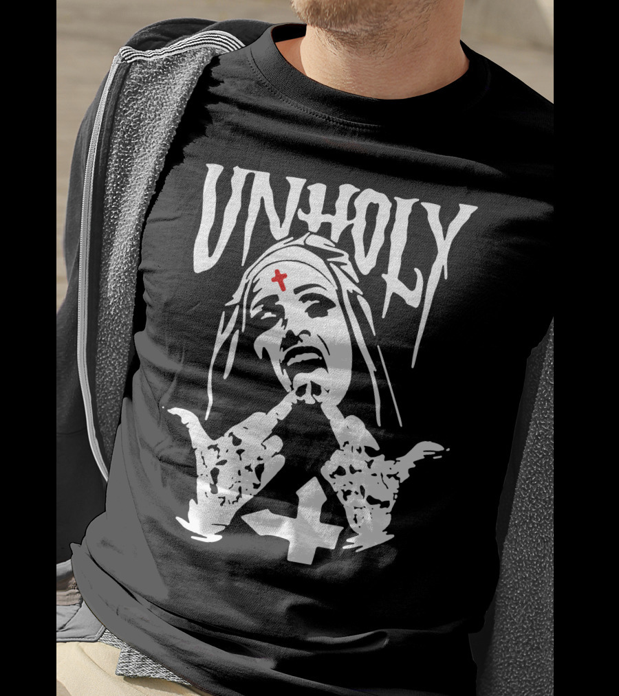 UNHOLY Inverted Cross Nun Middle Finger T-Shirt