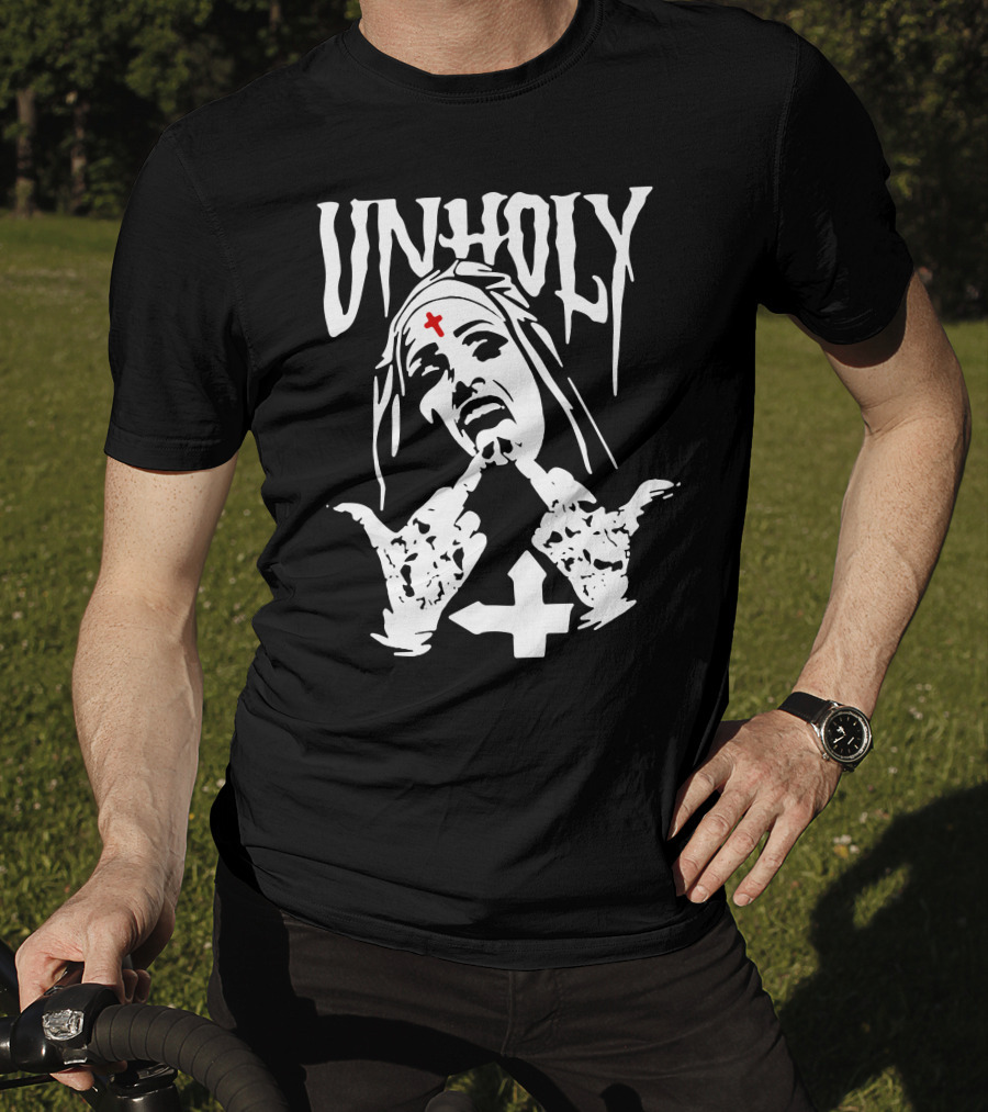 UNHOLY Inverted Cross Nun Middle Finger T-Shirt