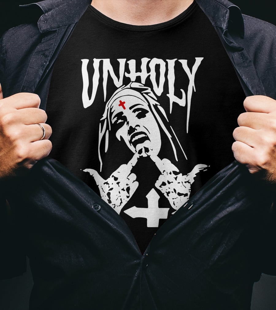 UNHOLY Inverted Cross Nun Middle Finger T-Shirt