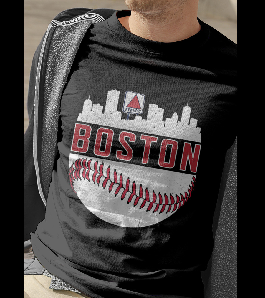 Boston Fenway Skyline Baseball Red Sox Novelty Massachusetts T-Shirt