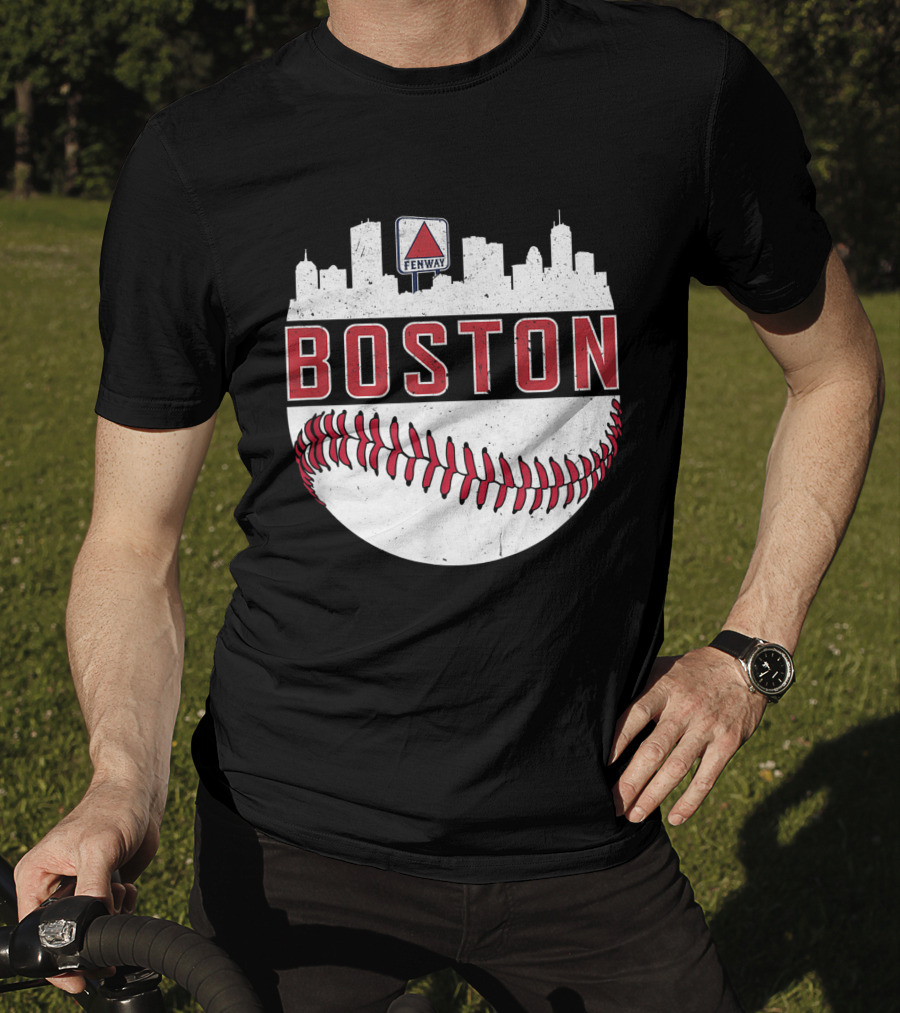 Boston Fenway Skyline Baseball Red Sox Novelty Massachusetts T-Shirt