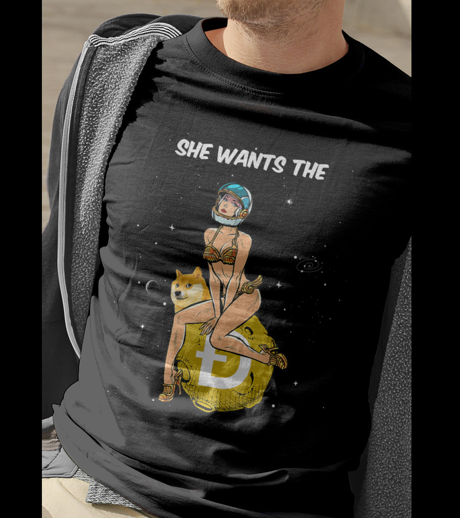 She Wants The Dogecoin Doge Crypto Moon Astronaut Space Girl T-Shirt