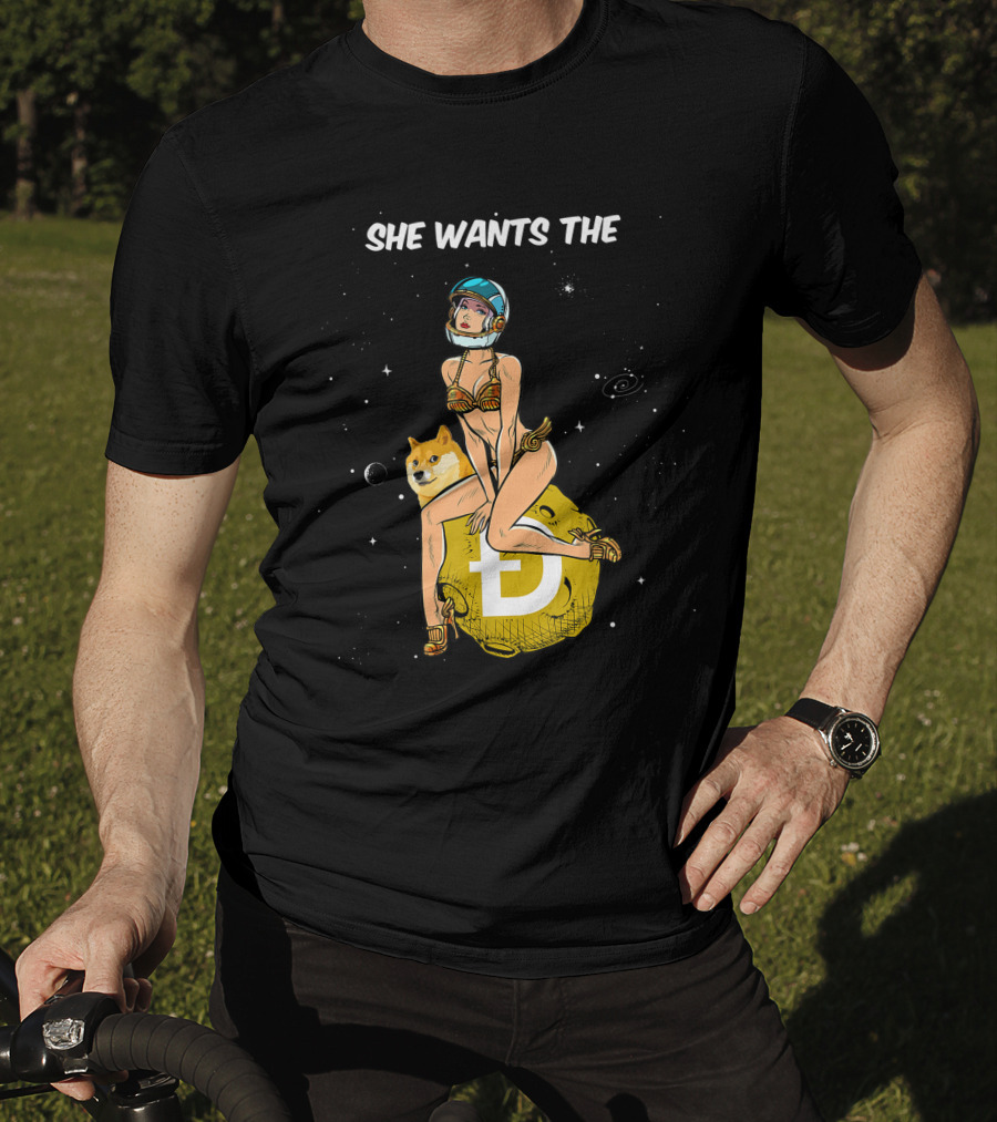 She Wants The Dogecoin Doge Crypto Moon Astronaut Space Girl T-Shirt