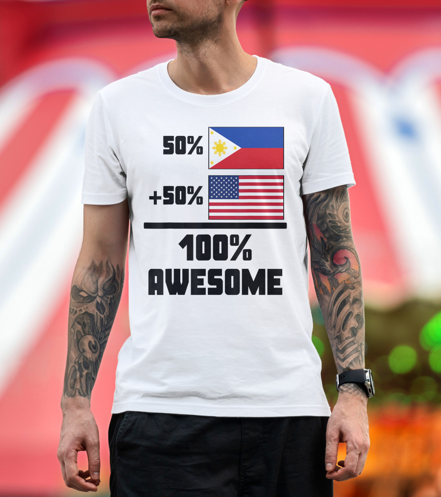 50 Filipino 50 American 100 Awesome Philippines Flag USA Flag T-Shirt