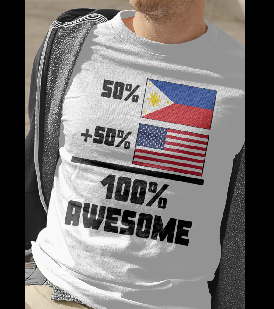 50 Filipino 50 American 100 Awesome Philippines Flag USA Flag T-Shirt