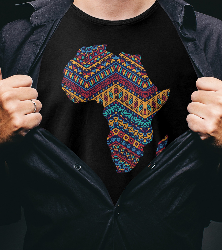 Africa Flag Kente Cloth Black Pride African American Map T-Shirt