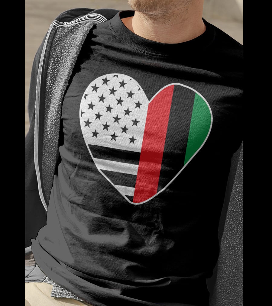 African American Black History Month Heart With USA And Pan-African Colors T-Shirt