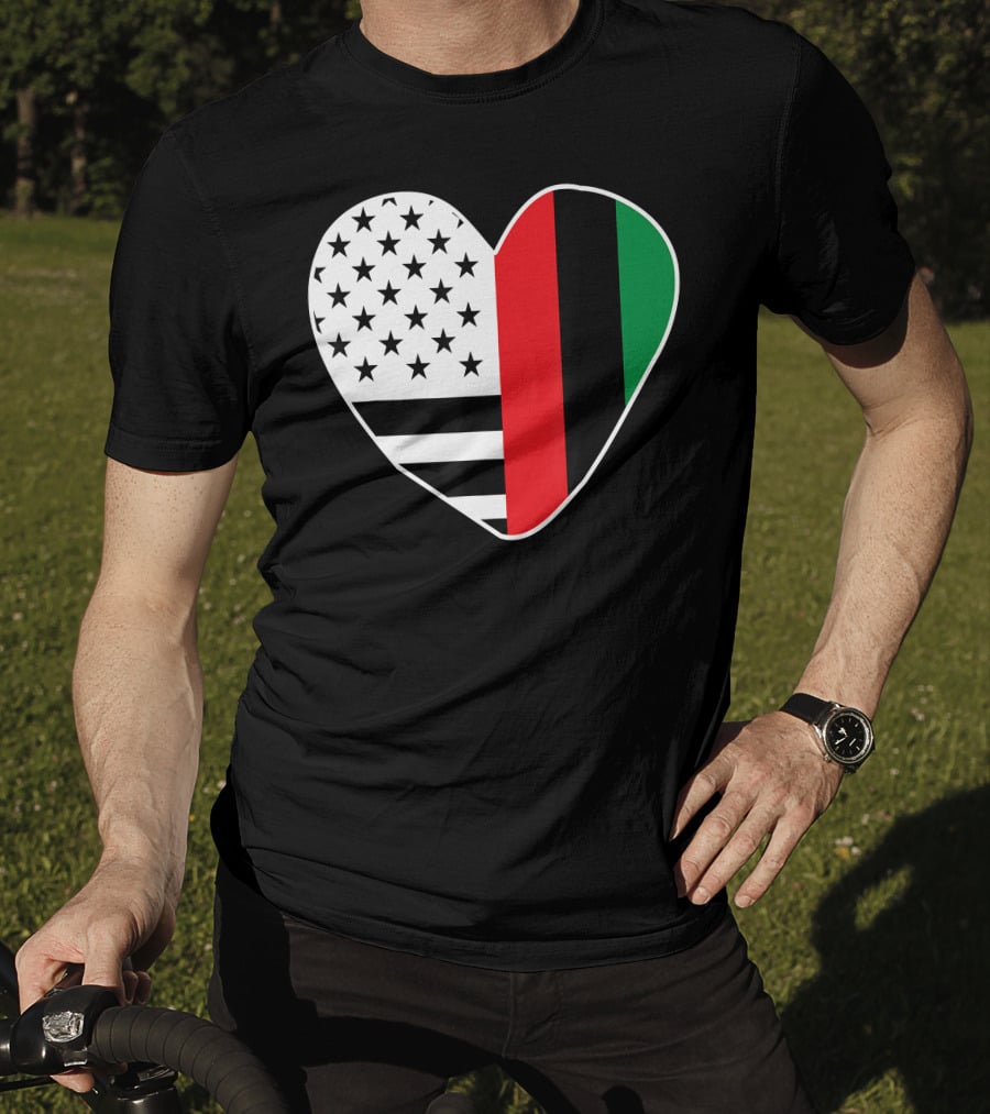 African American Black History Month Heart With USA And Pan-African Colors T-Shirt