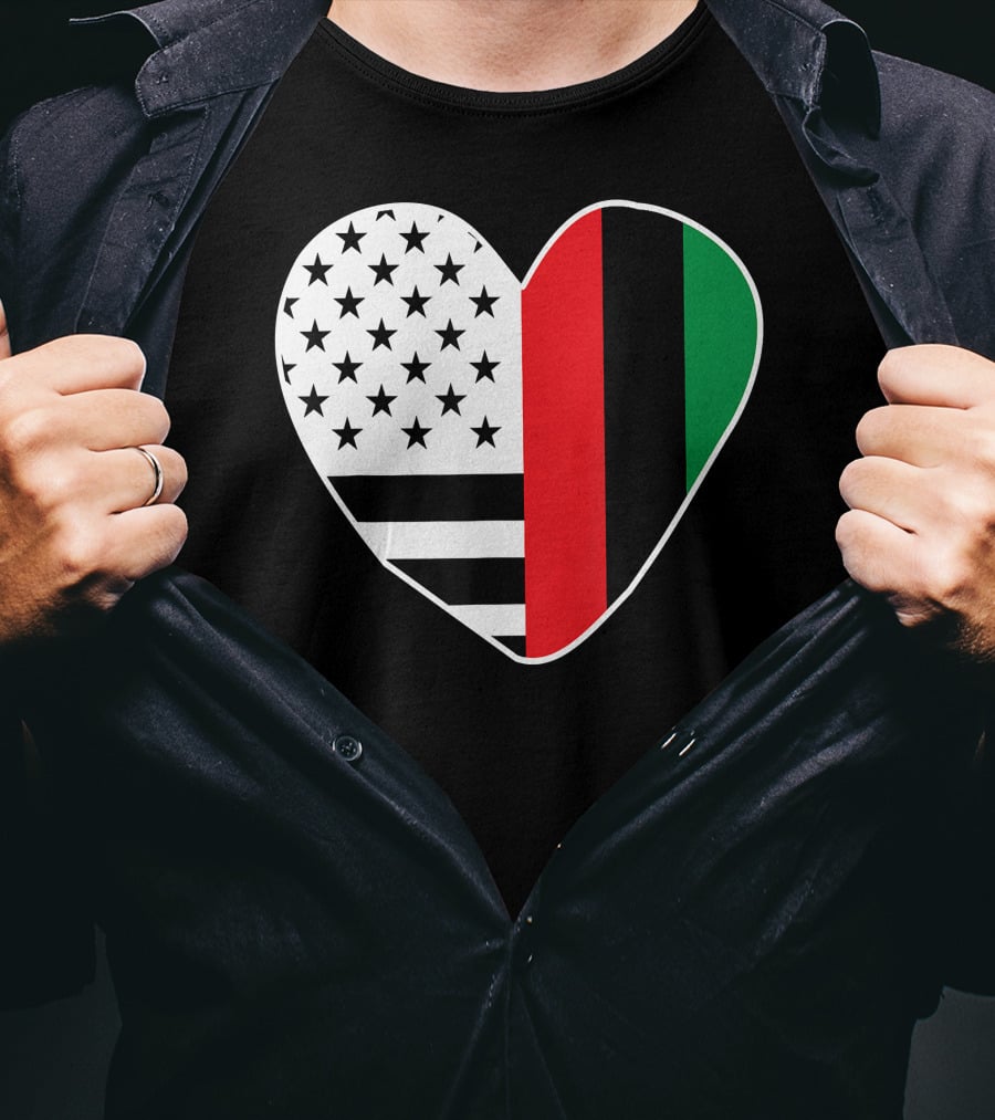 African American Black History Month Heart With USA And Pan-African Colors T-Shirt
