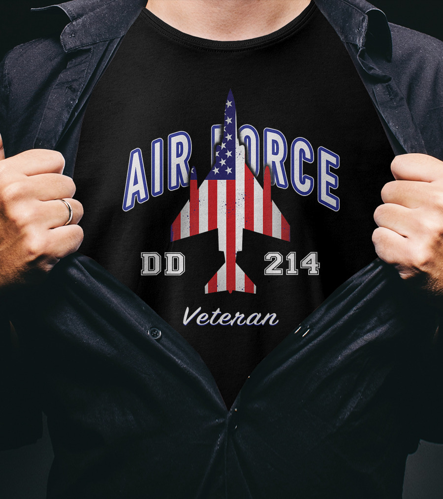 Air Force DD 214 Veteran American Flag Phantom T-Shirt