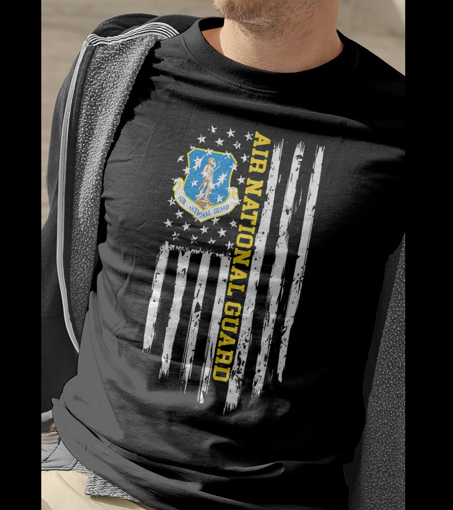 Air National Guard Emblem With American Flag T-Shirt