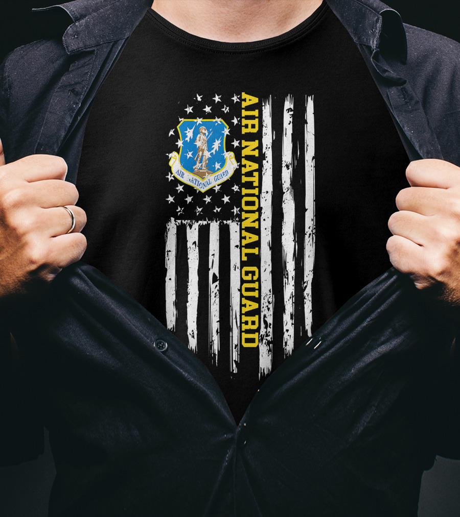 Air National Guard Emblem With American Flag T-Shirt