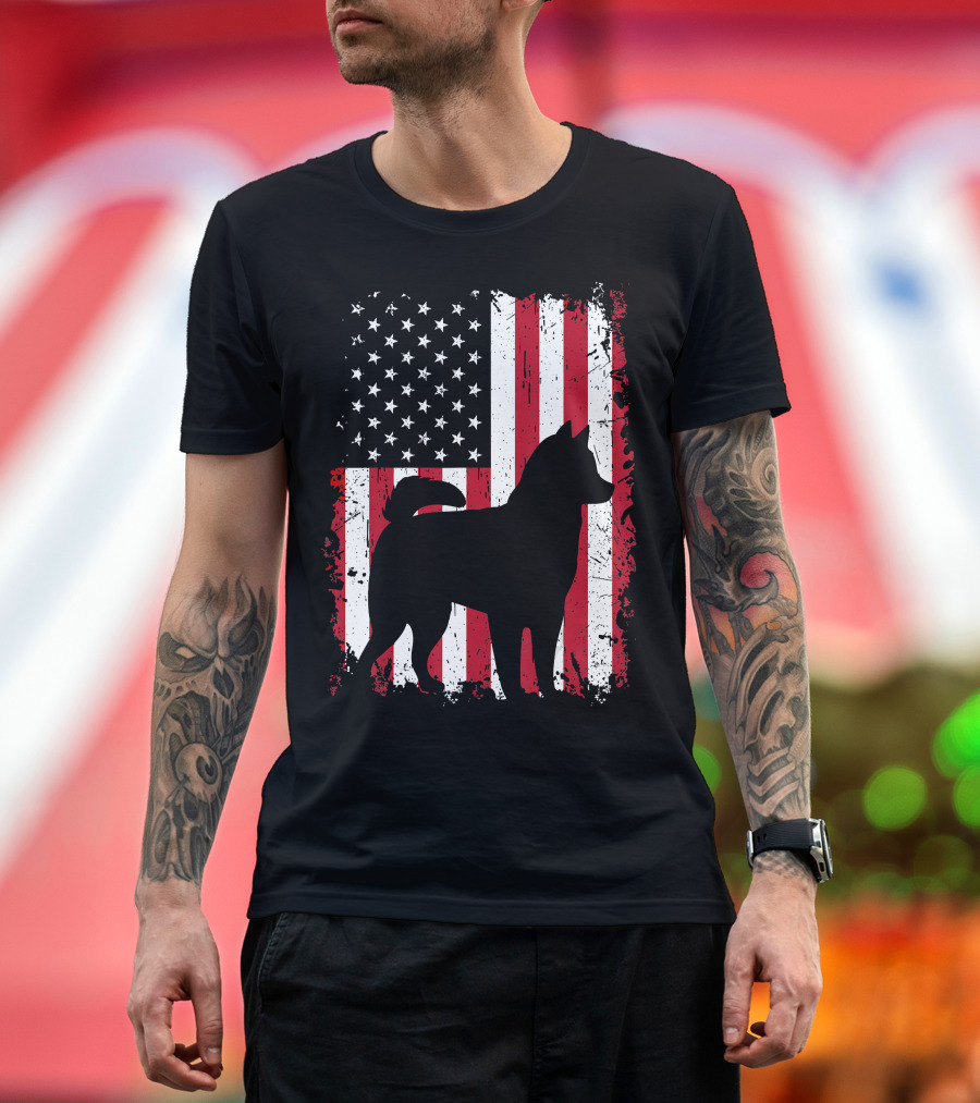 Alaskan Klee Kai Silhouette USA Flag 4th of July T-Shirt