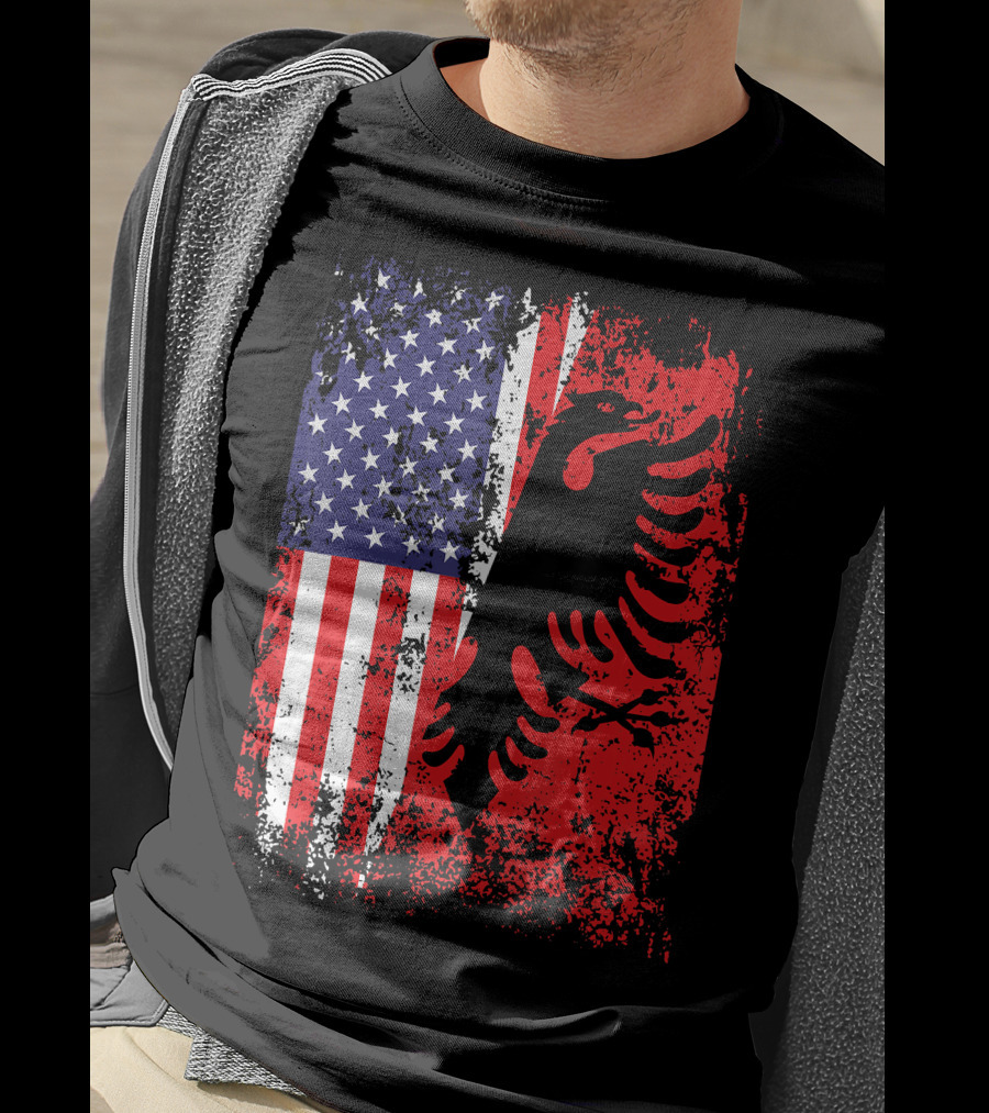USA American Albania Flag Patriotic Albanian American Flag T-Shirt