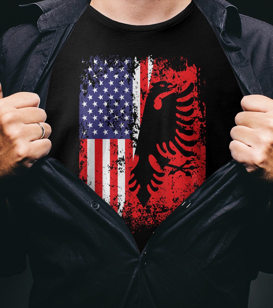 USA American Albania Flag Patriotic Albanian American Flag T-Shirt