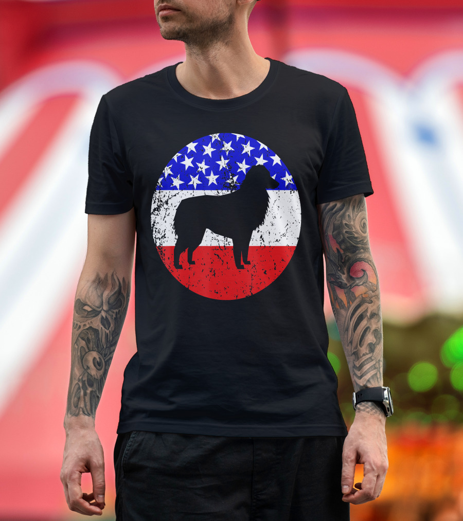 American Flag Australian Shepherd Silhouette Vintage Aussie Dog T-Shirt