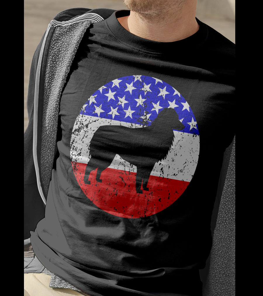 American Flag Australian Shepherd Silhouette Vintage Aussie Dog T-Shirt