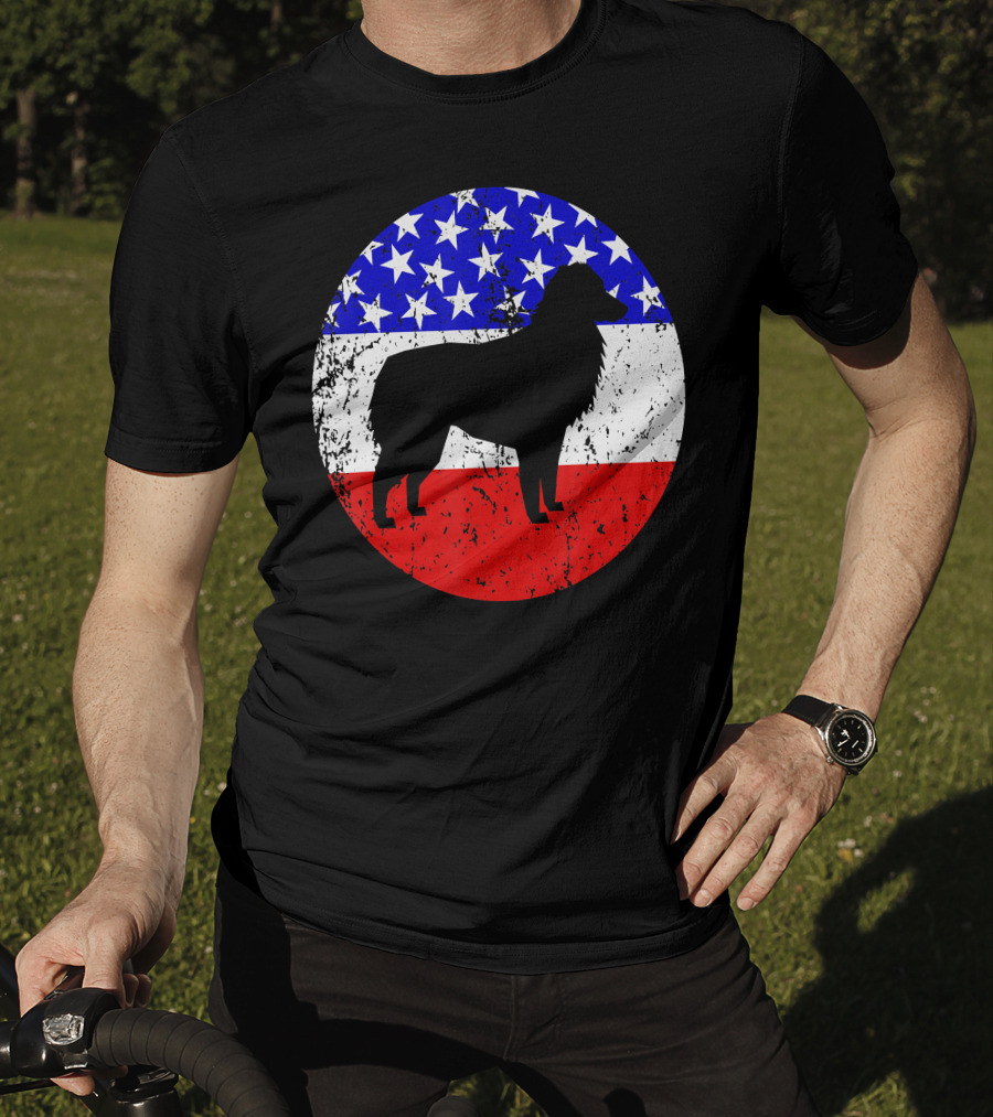 American Flag Australian Shepherd Silhouette Vintage Aussie Dog T-Shirt