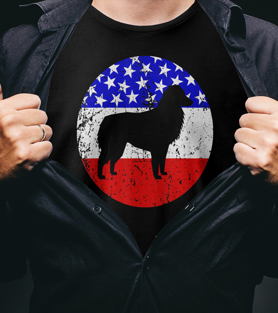 American Flag Australian Shepherd Silhouette Vintage Aussie Dog T-Shirt
