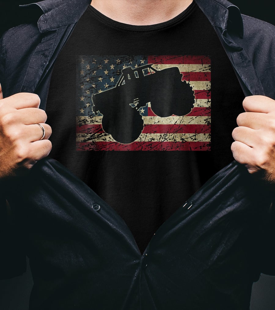 American Flag Monster Truck Silhouette Over T-Shirt