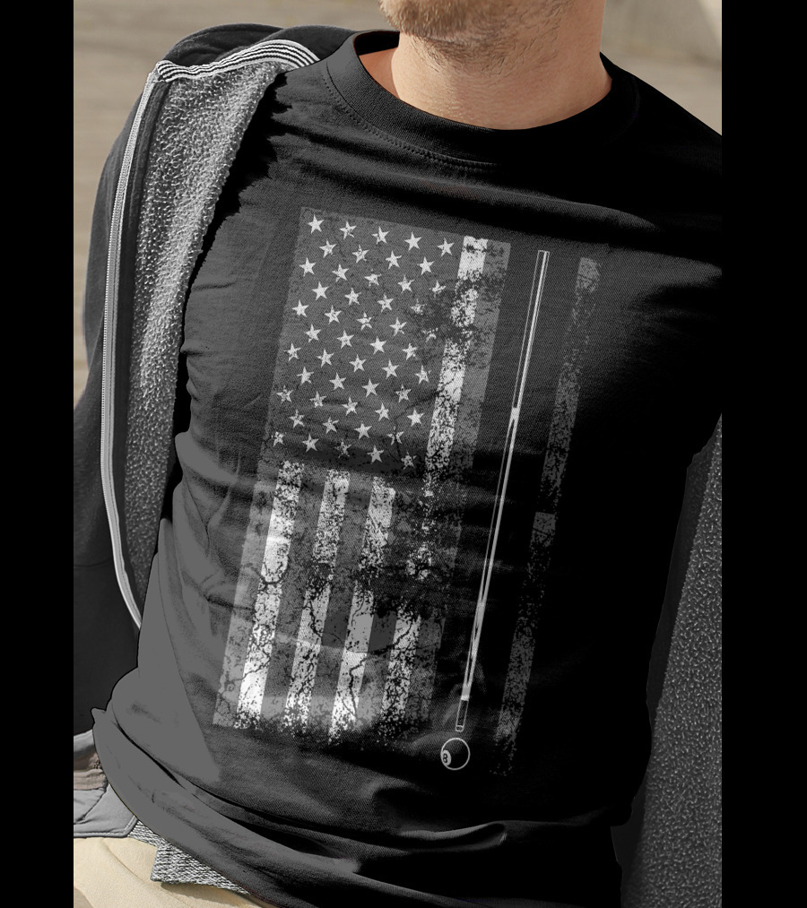 American Flag Billiard Stick Cute Table Game USA T-Shirt