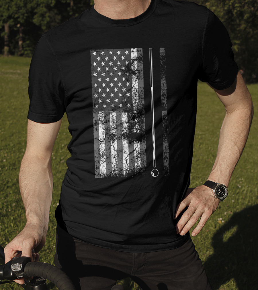 American Flag Billiard Stick Cute Table Game USA T-Shirt