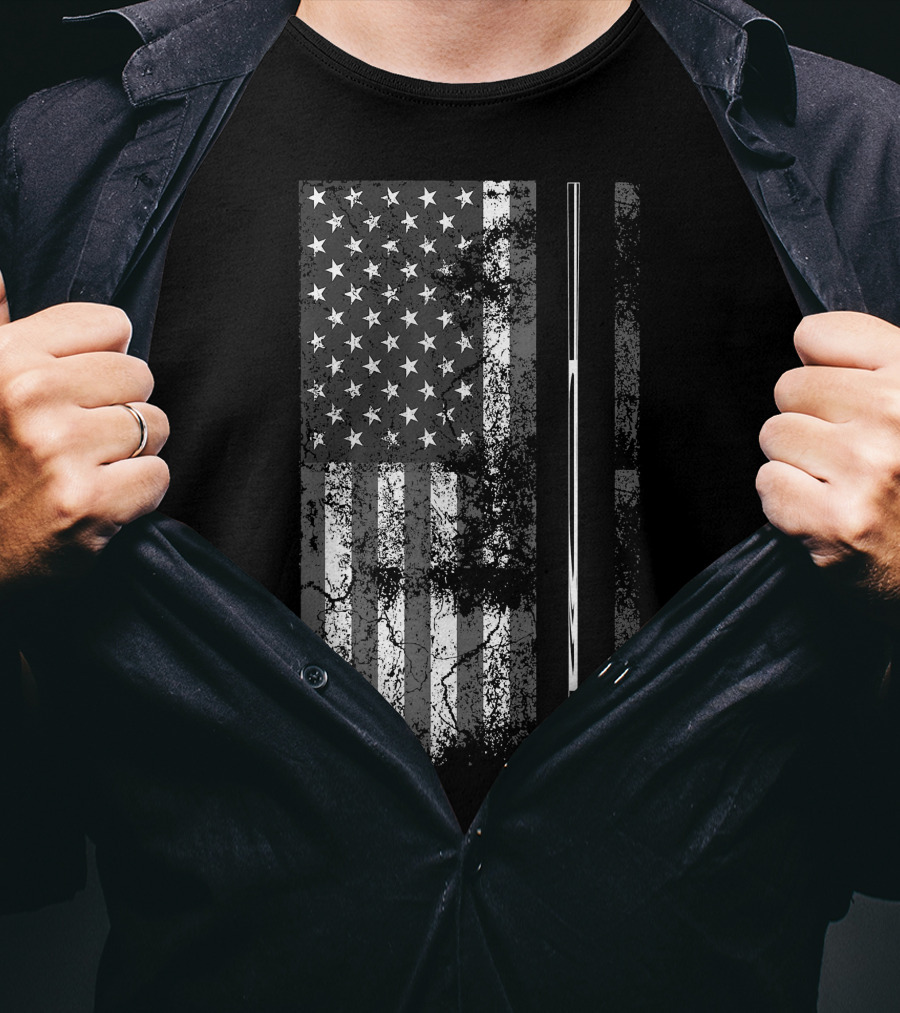 American Flag Billiard Stick Cute Table Game USA T-Shirt