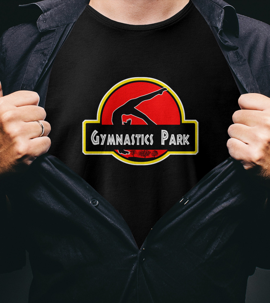 Gymnastics Park Dinosaur Silhouette Red Circle T-Shirt