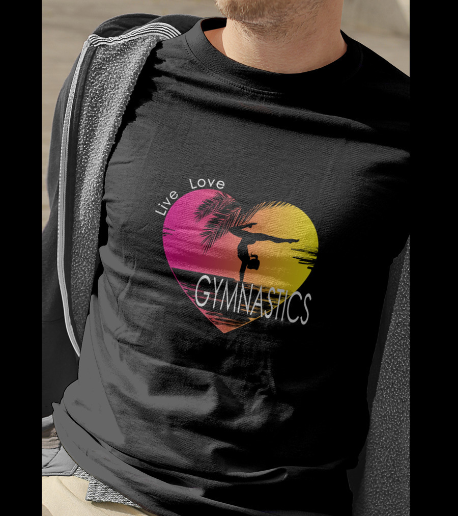 Live Love Gymnastics Heart Sunset T-Shirt