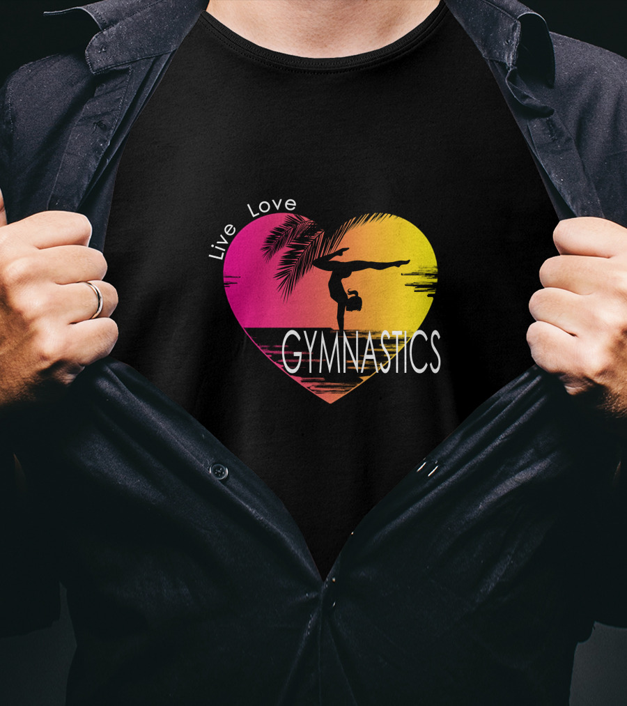 Live Love Gymnastics Heart Sunset T-Shirt