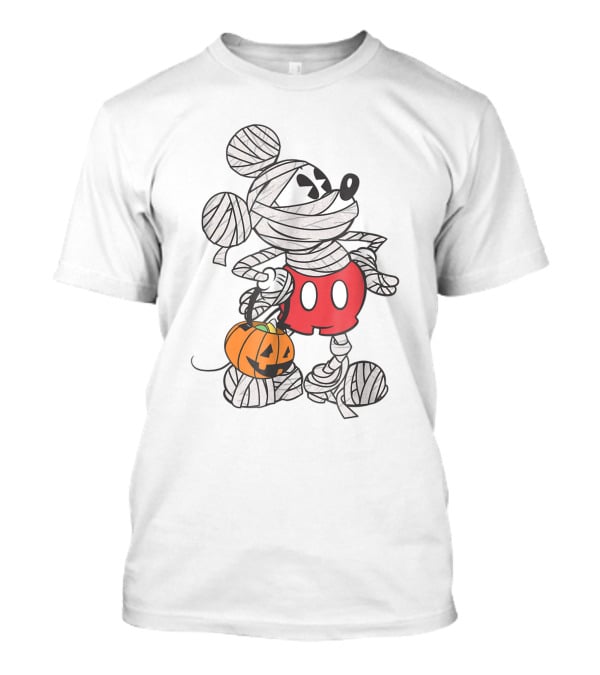 Mickey Mouse Mummy Wrapped With Pumpkin Bucket For Halloween T-Shirt