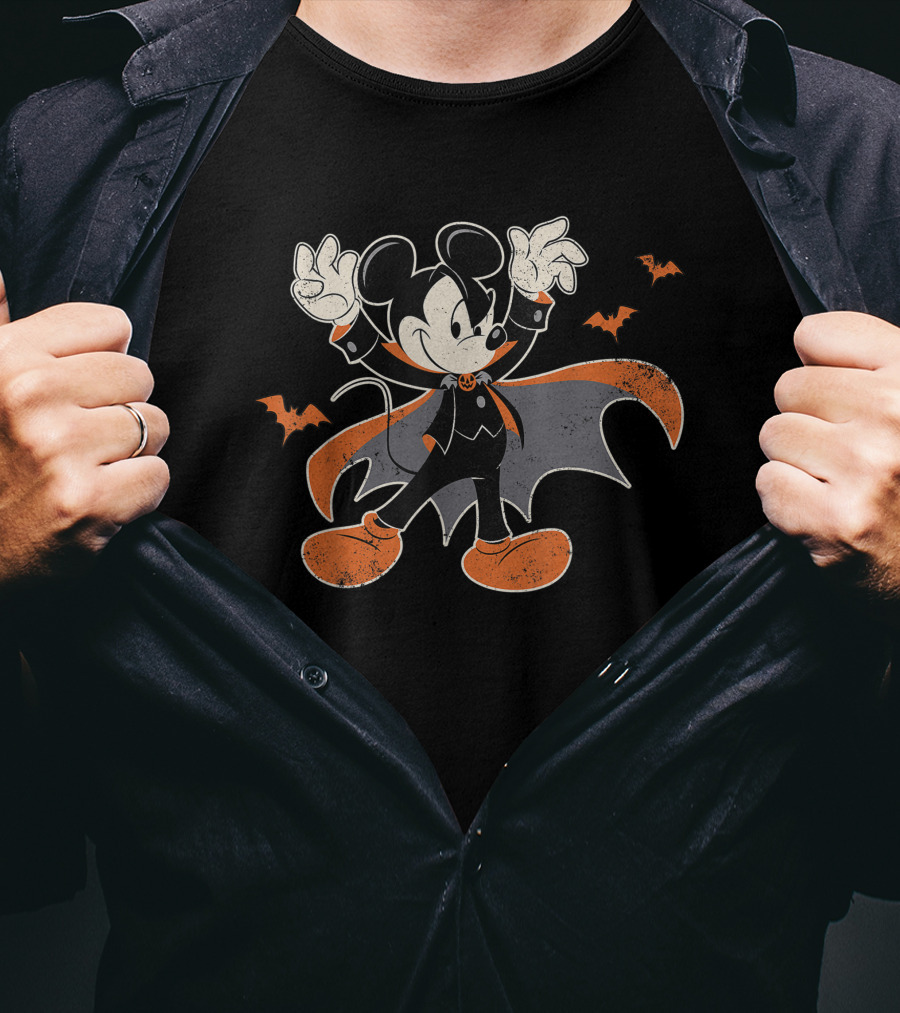 Disney Mickey Mouse Halloween Dracula With Bats T-Shirt