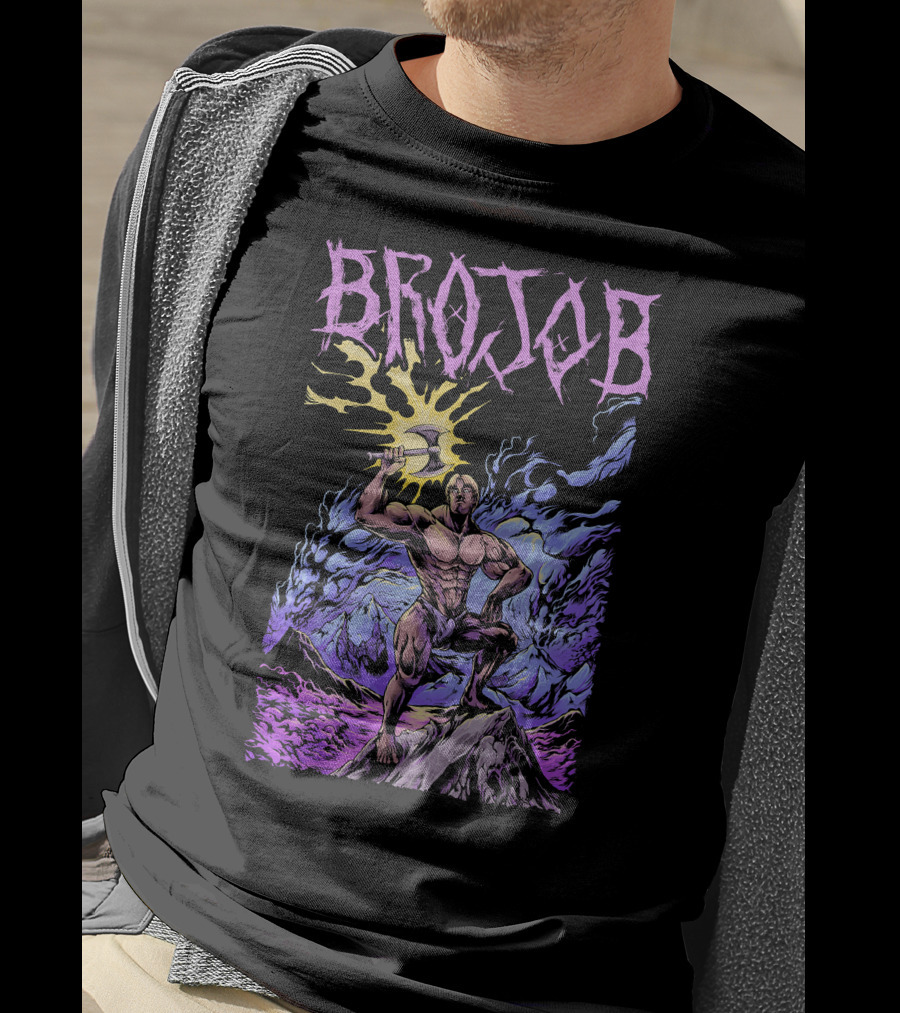 BROJOB Warrior With Axe In Vibrant Mountain Landscape T-Shirt