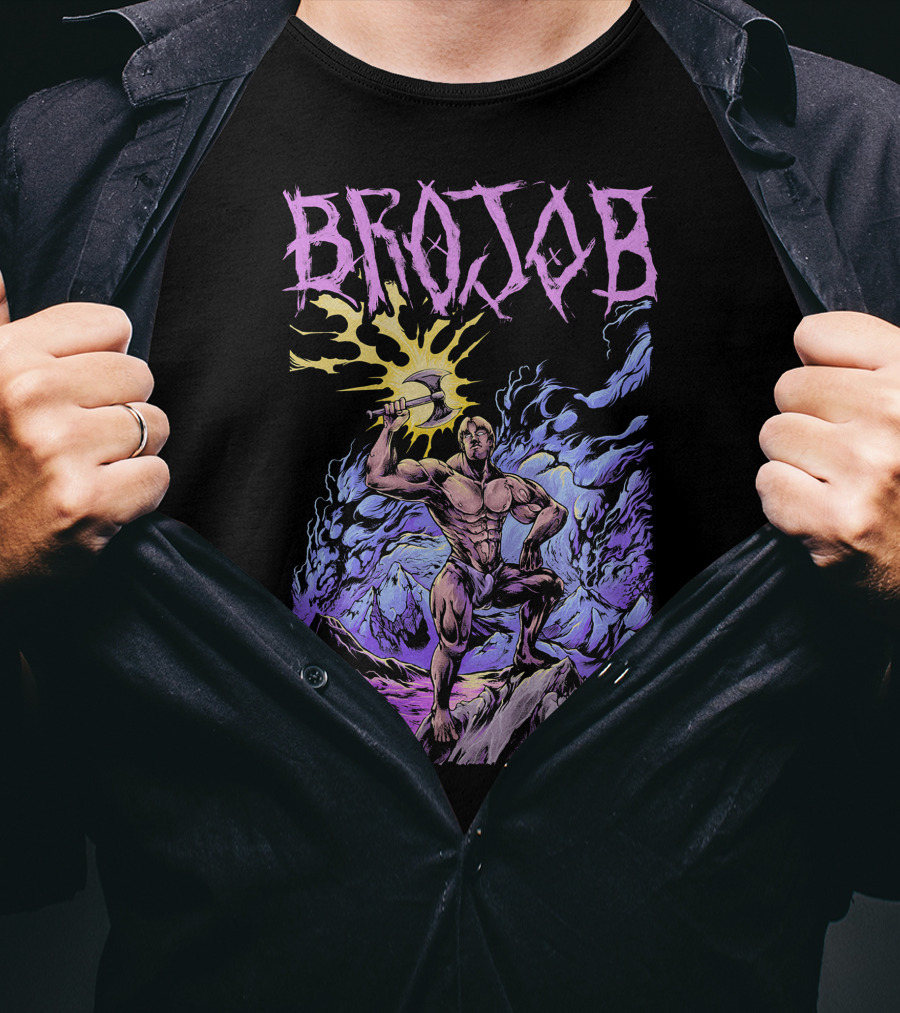 BROJOB Warrior With Axe In Vibrant Mountain Landscape T-Shirt