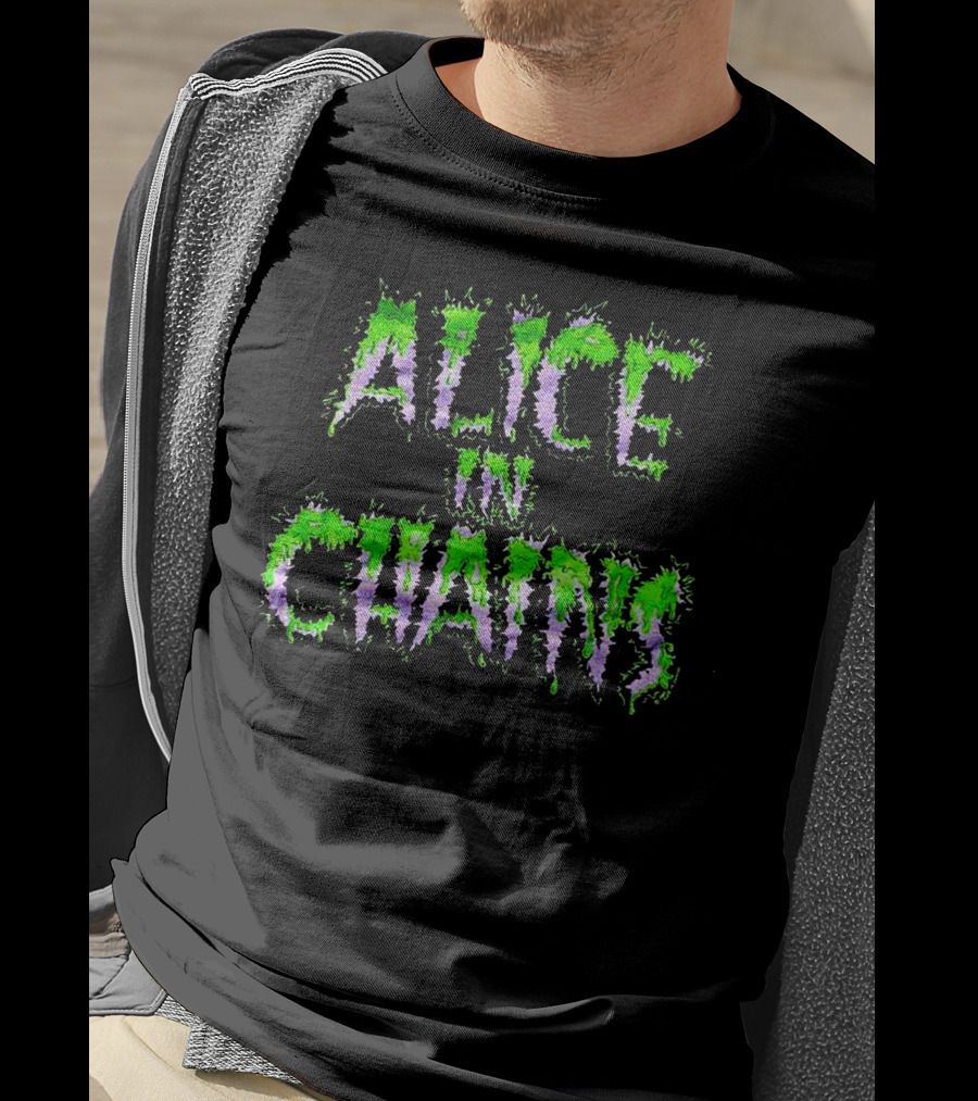Alice In Chains Grunge Psychedelic Green And Purple Text T-Shirt