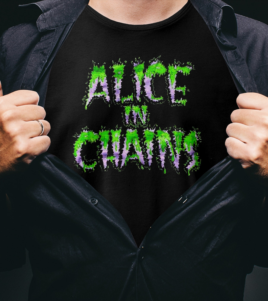 Alice In Chains Grunge Psychedelic Green And Purple Text T-Shirt