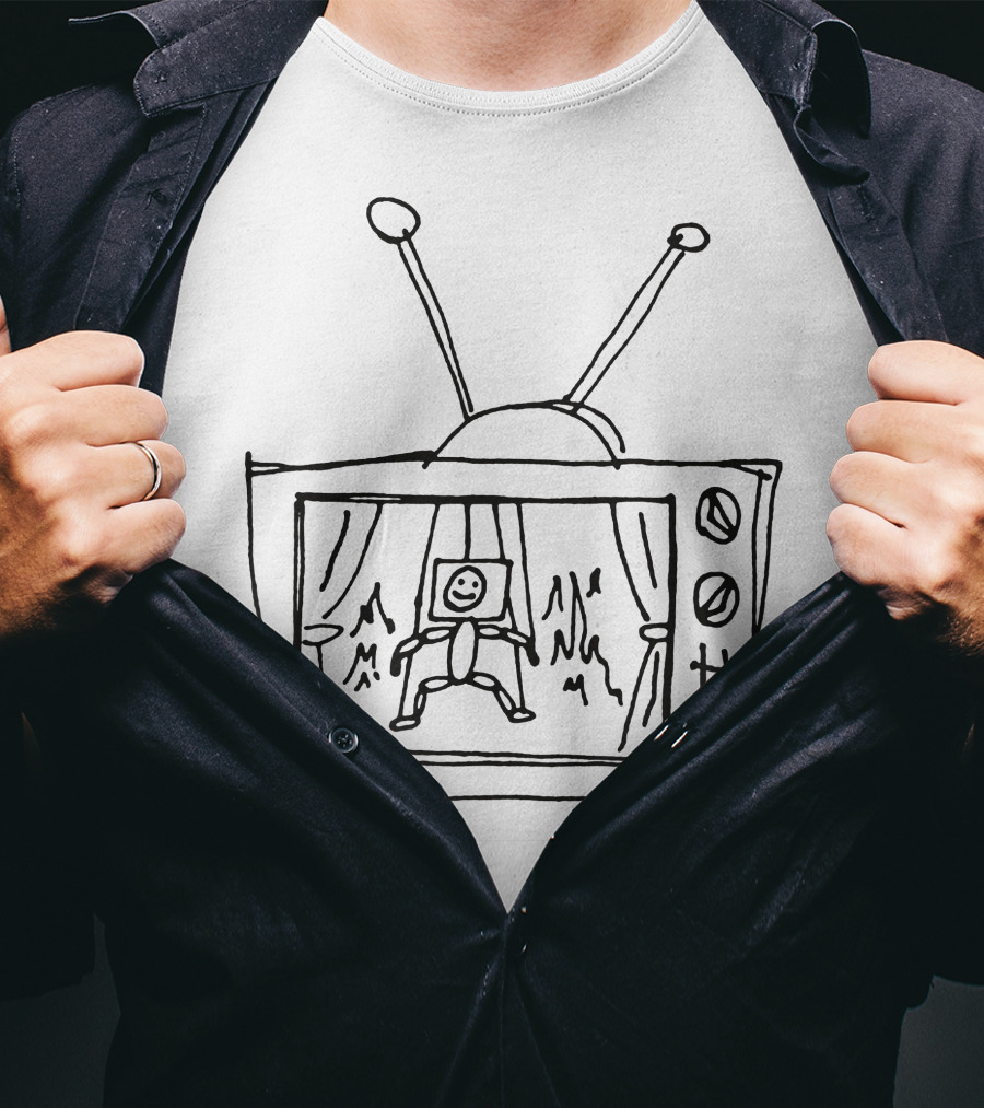 Night Lovell Television Antenna Drawing With Smiley Face And Curtains T-Shirt