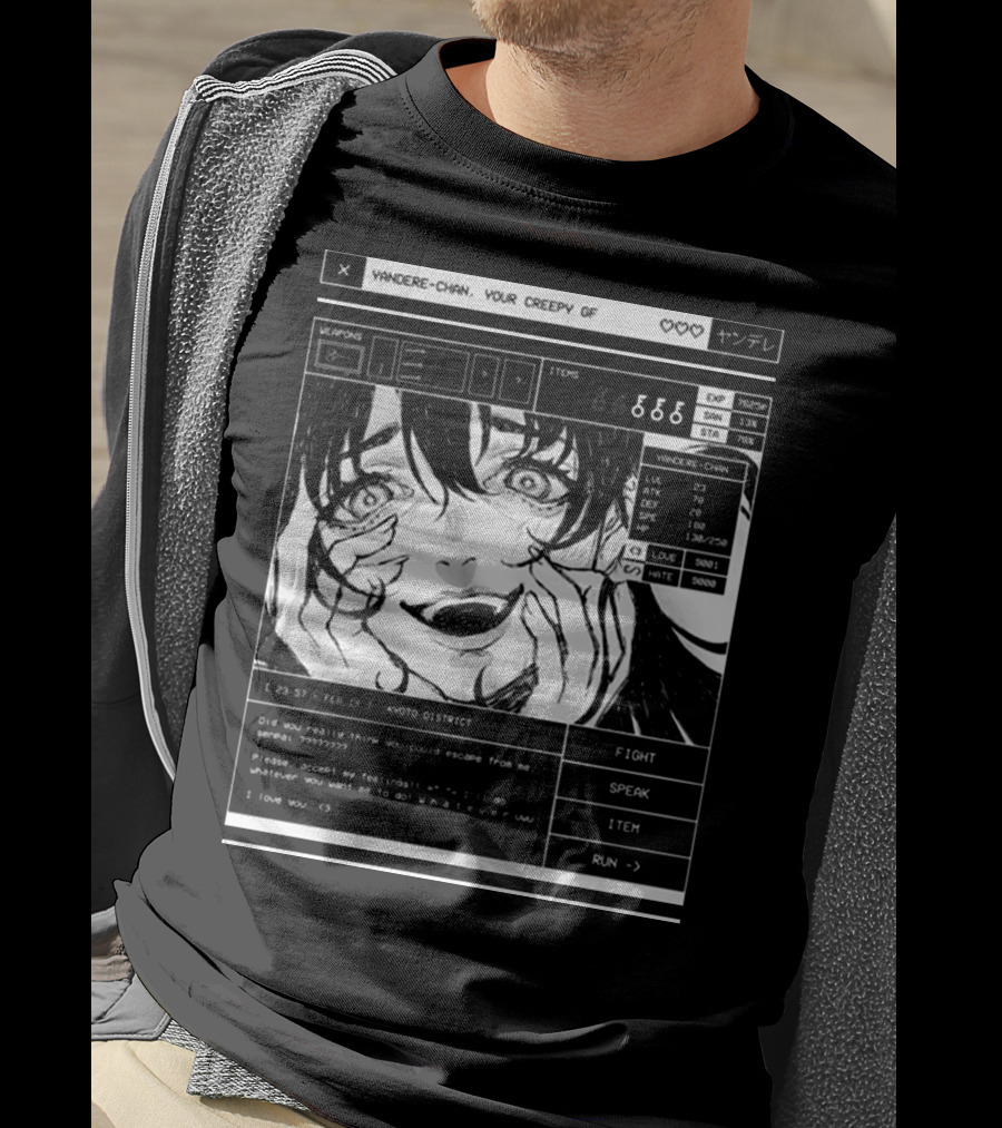 Yandere-Chan Your Creepy GF Video Game Style Art With Kyoto District Message T-Shirt