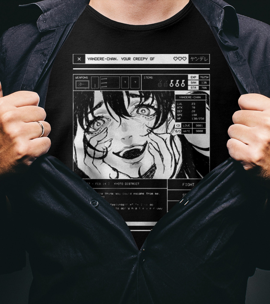 Yandere-Chan Your Creepy GF Video Game Style Art With Kyoto District Message T-Shirt