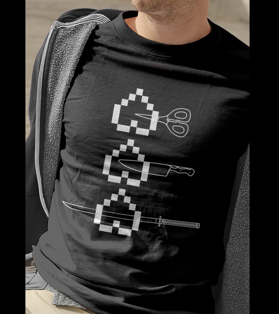 Rubiuscorp Heart Pixel Scissors Knife Katana T-Shirt