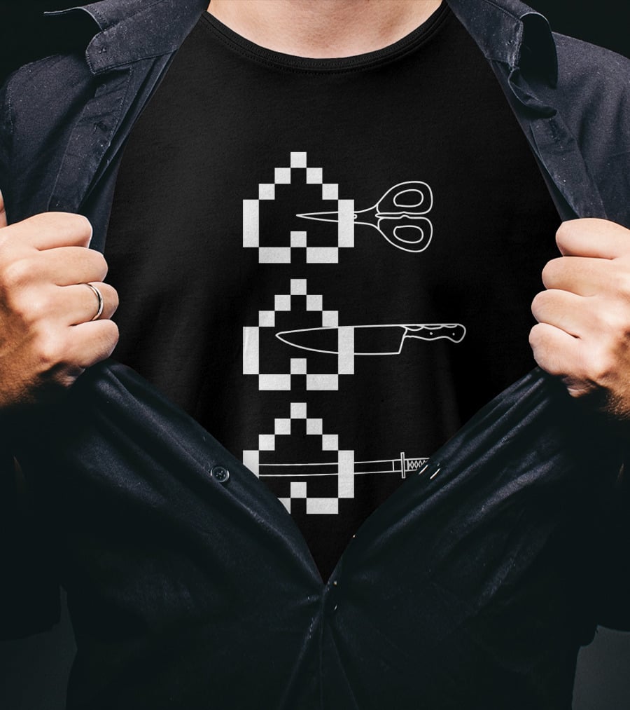 Rubiuscorp Heart Pixel Scissors Knife Katana T-Shirt