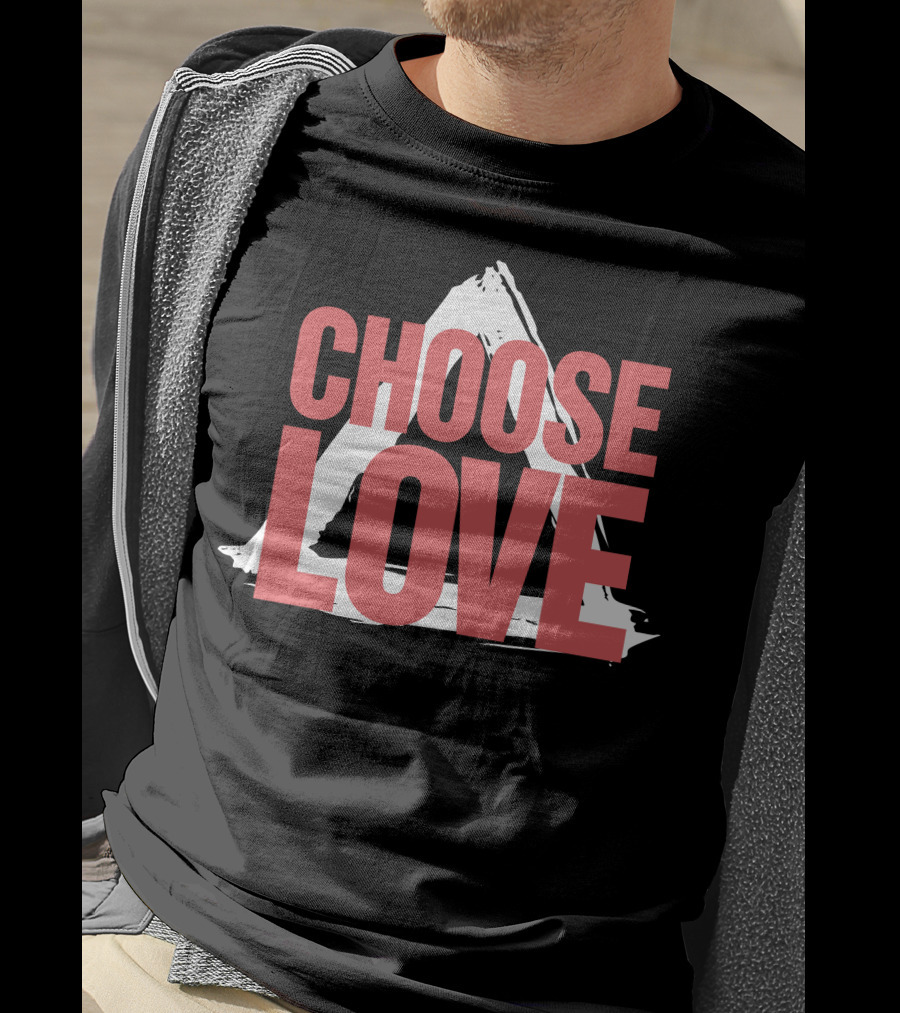 CHOOSE LOVE Merch Pink Text On Triangle Brushstroke T-Shirt
