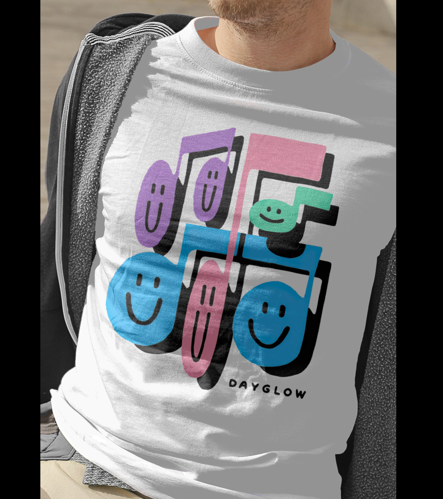 Dayglow Smiling Musical Notes Colorful T-Shirt