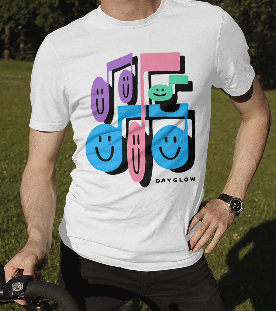 Dayglow Smiling Musical Notes Colorful T-Shirt