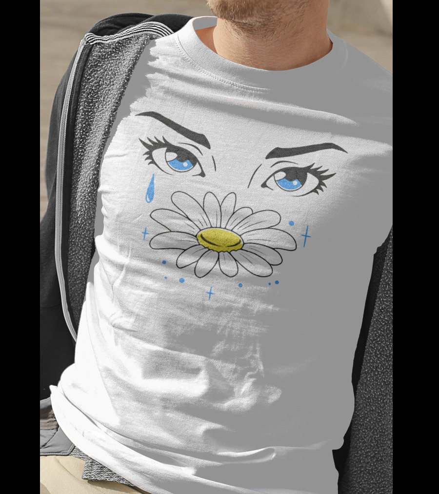 Ryancaraveo Blue Eyes Daisy Flower Teardrop T-Shirt